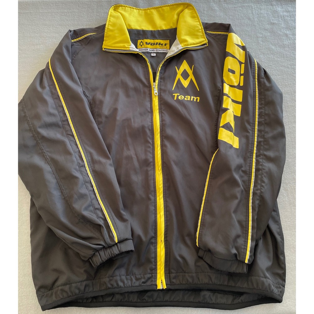 Volkl Tennis Team Track Jacket Mens XL Charcoal Grey Yellow Full Zip Windbreaker